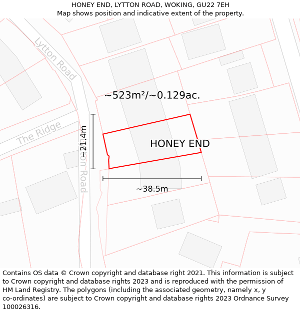 HONEY END, LYTTON ROAD, WOKING, GU22 7EH: Plot and title map