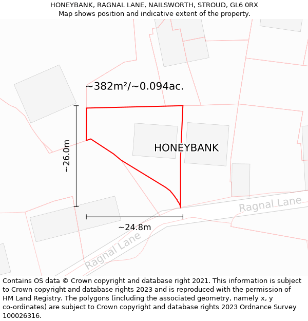 HONEYBANK, RAGNAL LANE, NAILSWORTH, STROUD, GL6 0RX: Plot and title map