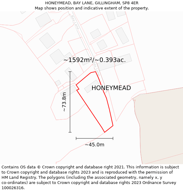 HONEYMEAD, BAY LANE, GILLINGHAM, SP8 4ER: Plot and title map