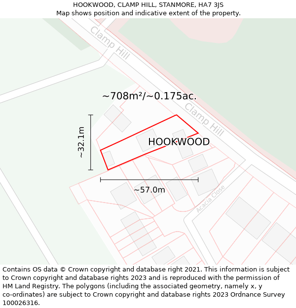 HOOKWOOD, CLAMP HILL, STANMORE, HA7 3JS: Plot and title map