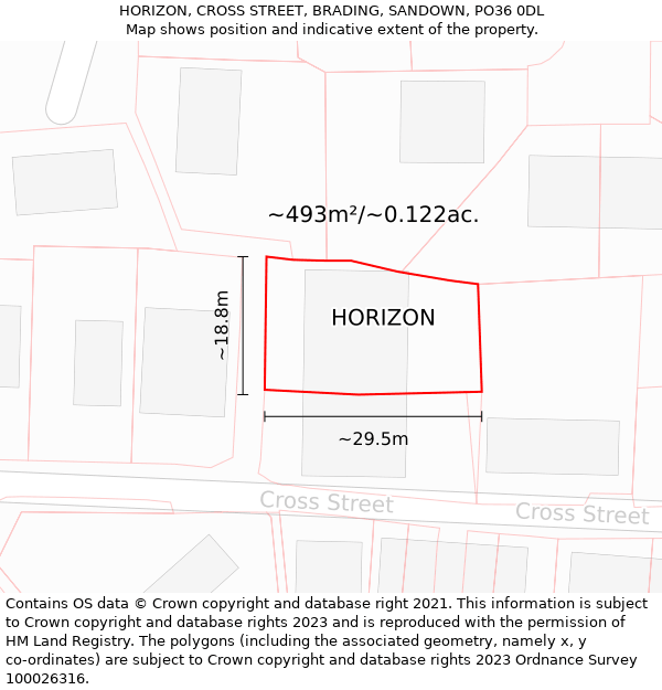 HORIZON, CROSS STREET, BRADING, SANDOWN, PO36 0DL: Plot and title map