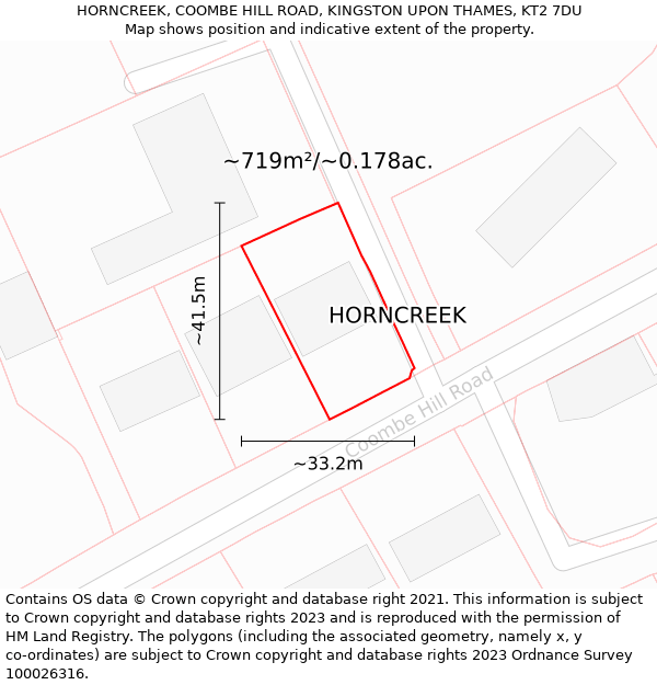 HORNCREEK, COOMBE HILL ROAD, KINGSTON UPON THAMES, KT2 7DU: Plot and title map