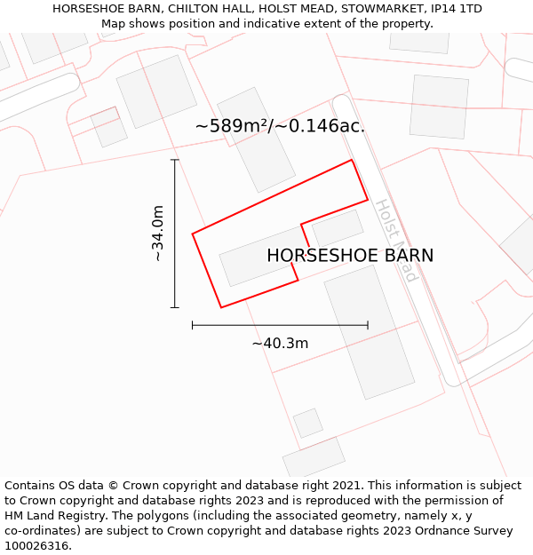 HORSESHOE BARN, CHILTON HALL, HOLST MEAD, STOWMARKET, IP14 1TD: Plot and title map