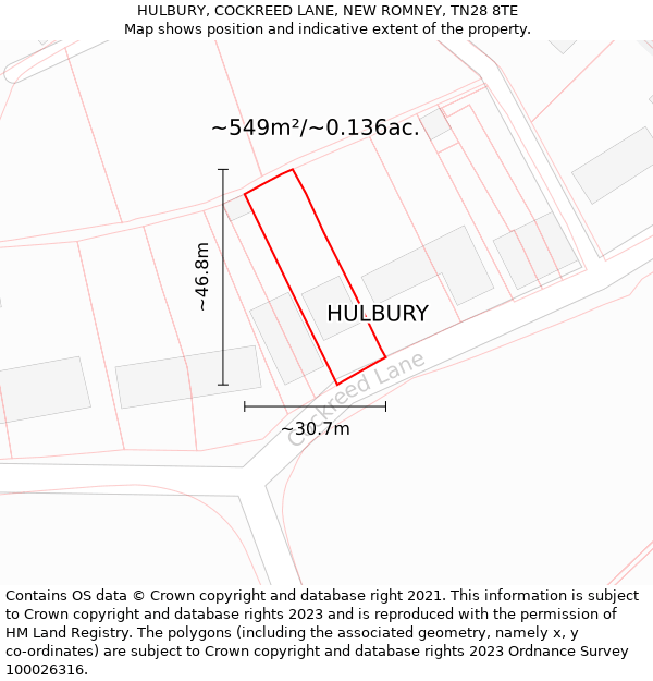 HULBURY, COCKREED LANE, NEW ROMNEY, TN28 8TE: Plot and title map