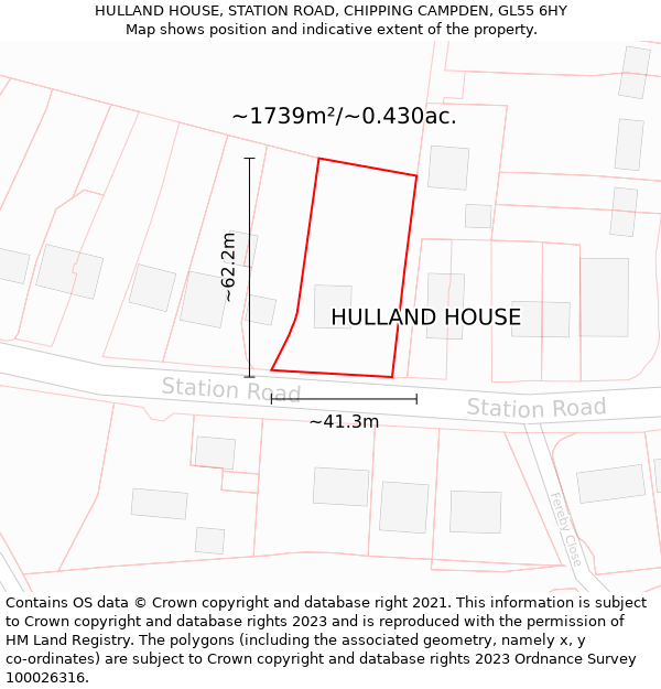 HULLAND HOUSE, STATION ROAD, CHIPPING CAMPDEN, GL55 6HY: Plot and title map
