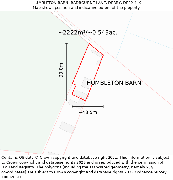 HUMBLETON BARN, RADBOURNE LANE, DERBY, DE22 4LX: Plot and title map