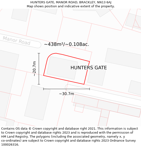 HUNTERS GATE, MANOR ROAD, BRACKLEY, NN13 6AJ: Plot and title map