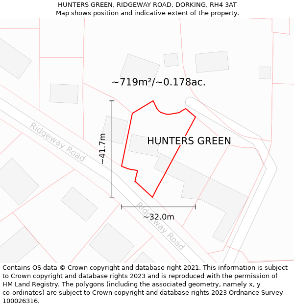 HUNTERS GREEN, RIDGEWAY ROAD, DORKING, RH4 3AT: Plot and title map