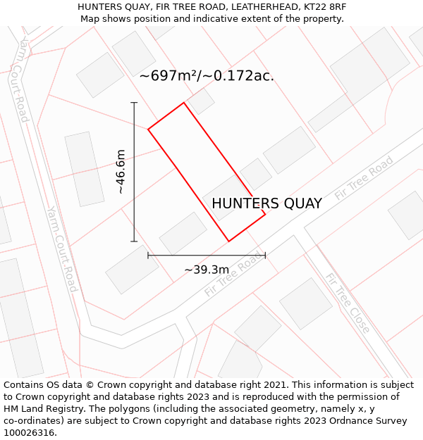 HUNTERS QUAY, FIR TREE ROAD, LEATHERHEAD, KT22 8RF: Plot and title map