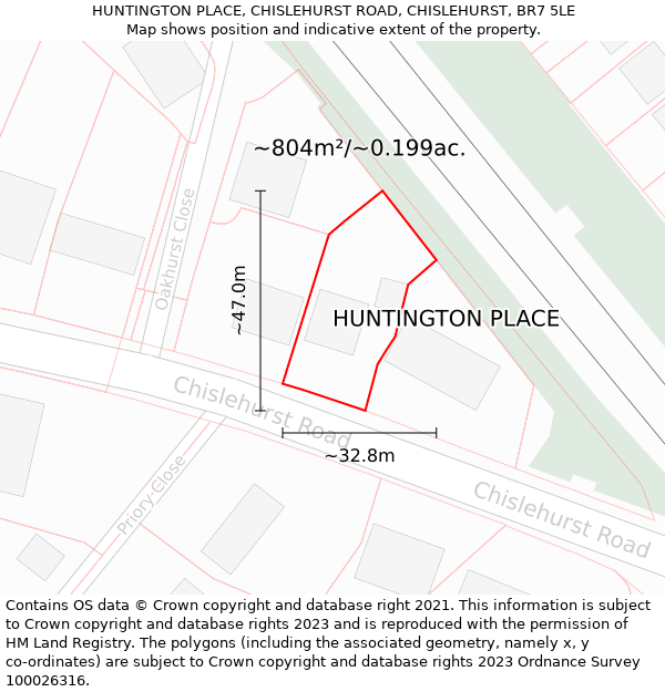 HUNTINGTON PLACE, CHISLEHURST ROAD, CHISLEHURST, BR7 5LE: Plot and title map