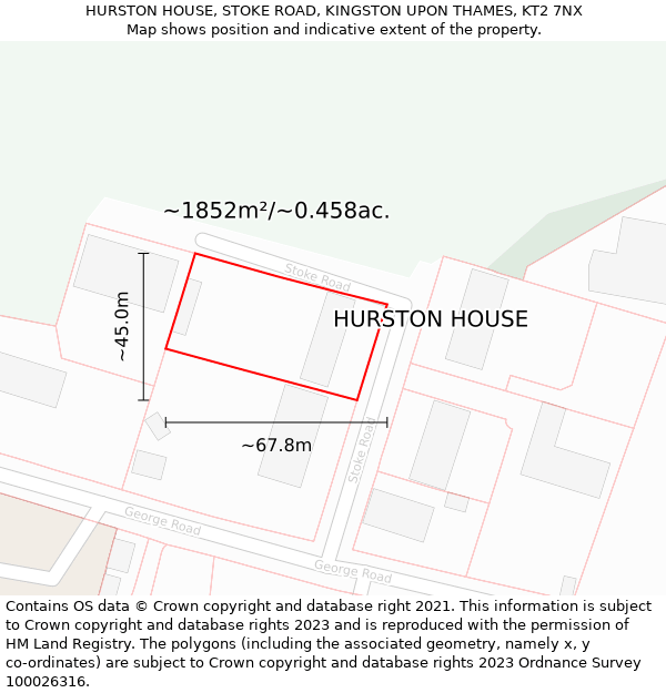 HURSTON HOUSE, STOKE ROAD, KINGSTON UPON THAMES, KT2 7NX: Plot and title map