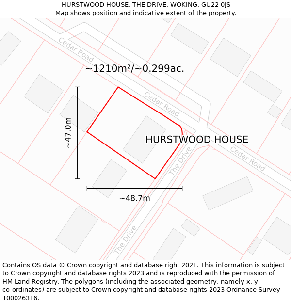 HURSTWOOD HOUSE, THE DRIVE, WOKING, GU22 0JS: Plot and title map