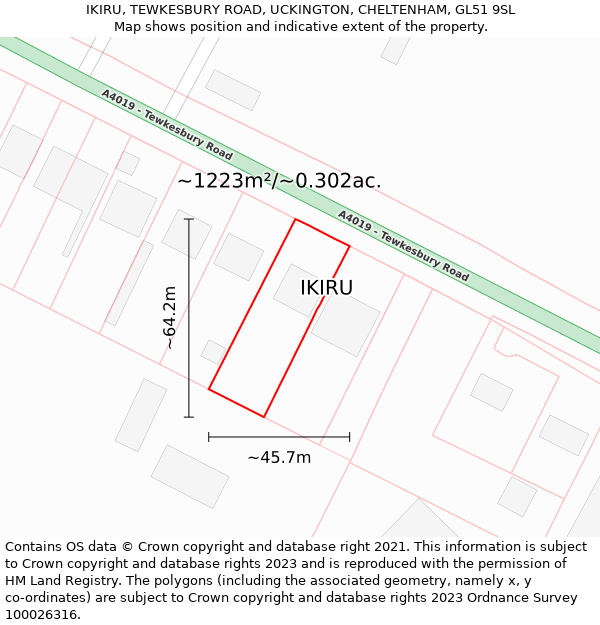 IKIRU, TEWKESBURY ROAD, UCKINGTON, CHELTENHAM, GL51 9SL: Plot and title map