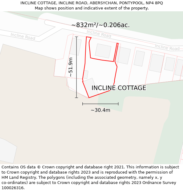 INCLINE COTTAGE, INCLINE ROAD, ABERSYCHAN, PONTYPOOL, NP4 8PQ: Plot and title map