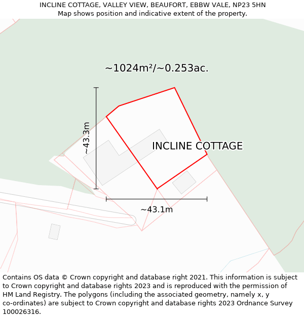 INCLINE COTTAGE, VALLEY VIEW, BEAUFORT, EBBW VALE, NP23 5HN: Plot and title map