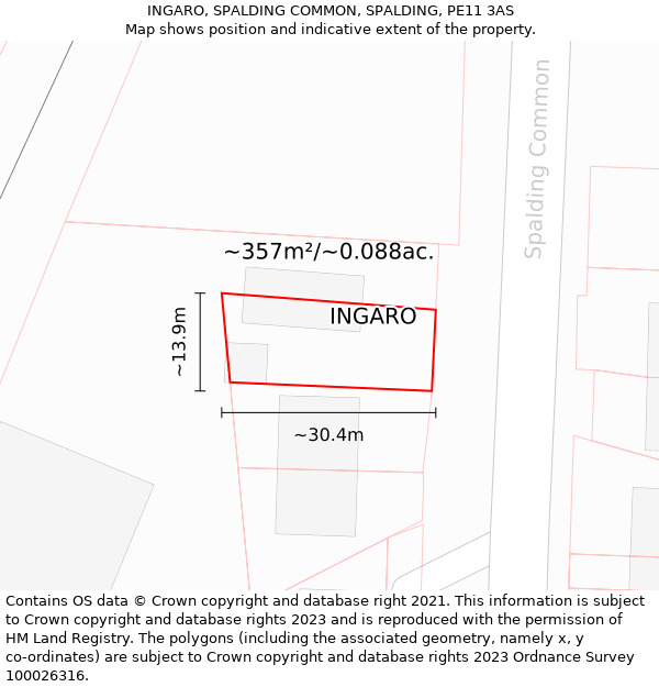 INGARO, SPALDING COMMON, SPALDING, PE11 3AS: Plot and title map