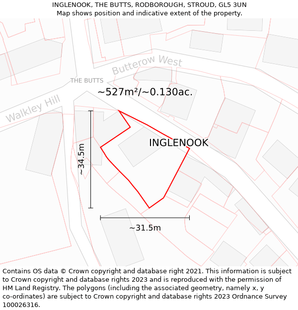 INGLENOOK, THE BUTTS, RODBOROUGH, STROUD, GL5 3UN: Plot and title map