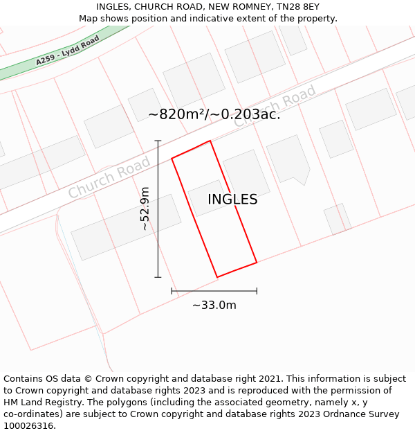 INGLES, CHURCH ROAD, NEW ROMNEY, TN28 8EY: Plot and title map