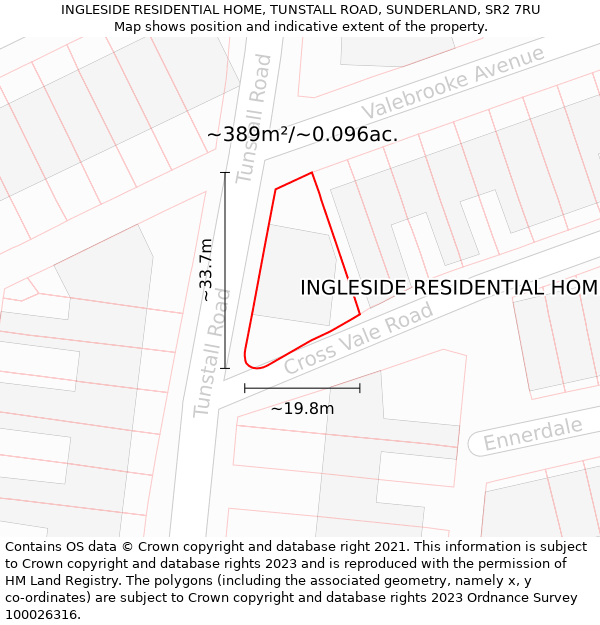 INGLESIDE RESIDENTIAL HOME, TUNSTALL ROAD, SUNDERLAND, SR2 7RU: Plot and title map