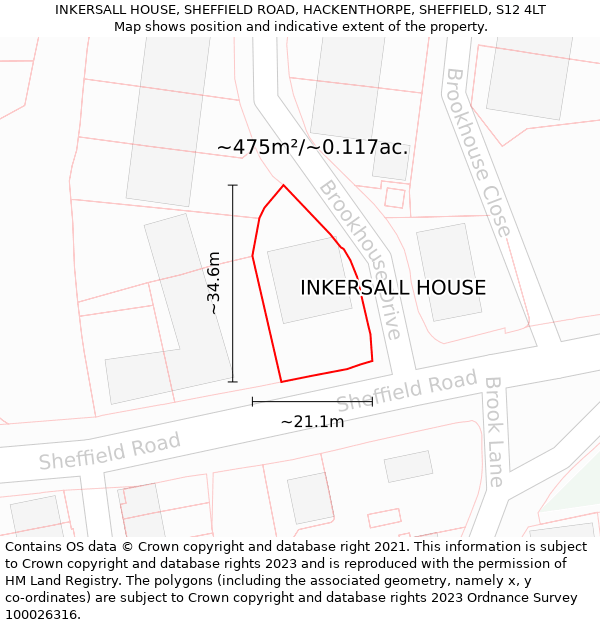 INKERSALL HOUSE, SHEFFIELD ROAD, HACKENTHORPE, SHEFFIELD, S12 4LT: Plot and title map