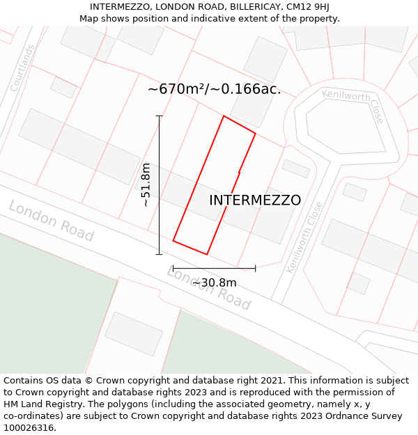 INTERMEZZO, LONDON ROAD, BILLERICAY, CM12 9HJ: Plot and title map