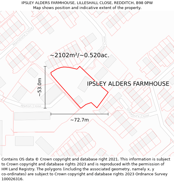 IPSLEY ALDERS FARMHOUSE, LILLESHALL CLOSE, REDDITCH, B98 0PW: Plot and title map