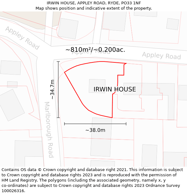 IRWIN HOUSE, APPLEY ROAD, RYDE, PO33 1NF: Plot and title map