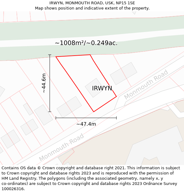 IRWYN, MONMOUTH ROAD, USK, NP15 1SE: Plot and title map