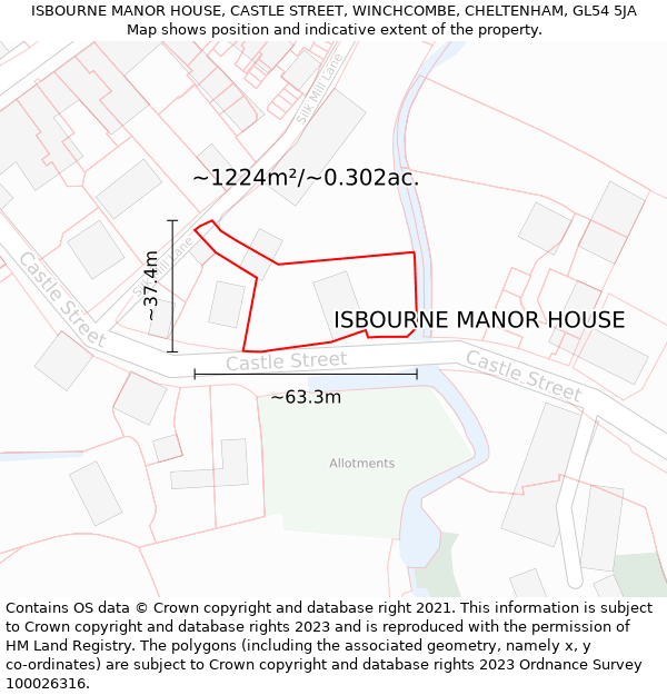 ISBOURNE MANOR HOUSE, CASTLE STREET, WINCHCOMBE, CHELTENHAM, GL54 5JA: Plot and title map