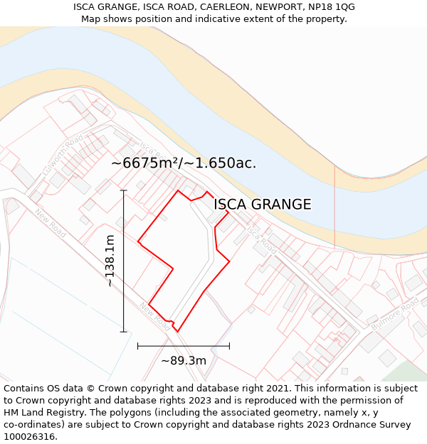 ISCA GRANGE, ISCA ROAD, CAERLEON, NEWPORT, NP18 1QG: Plot and title map