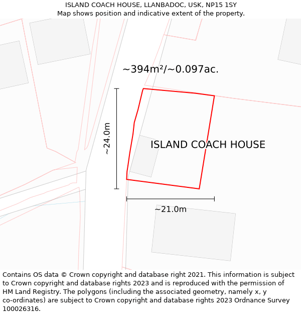 ISLAND COACH HOUSE, LLANBADOC, USK, NP15 1SY: Plot and title map