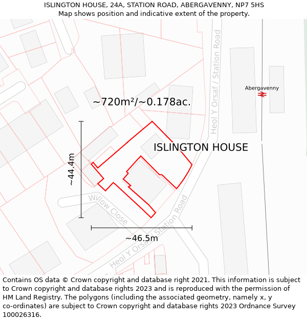 ISLINGTON HOUSE, 24A, STATION ROAD, ABERGAVENNY, NP7 5HS: Plot and title map