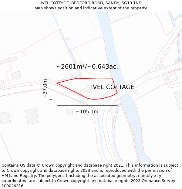 IVEL COTTAGE, BEDFORD ROAD, SANDY, SG19 1ND: Plot and title map