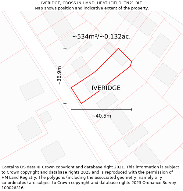IVERIDGE, CROSS IN HAND, HEATHFIELD, TN21 0LT: Plot and title map