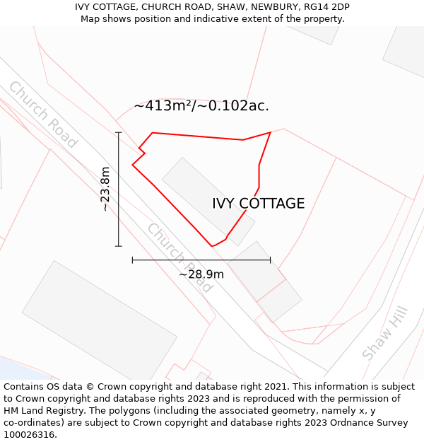 IVY COTTAGE, CHURCH ROAD, SHAW, NEWBURY, RG14 2DP: Plot and title map