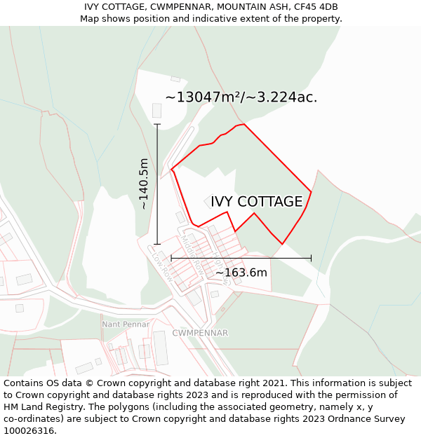 IVY COTTAGE, CWMPENNAR, MOUNTAIN ASH, CF45 4DB: Plot and title map