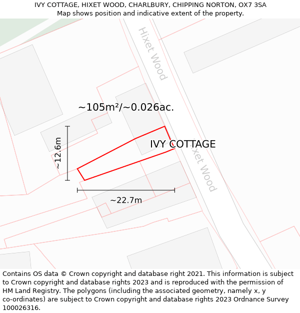 IVY COTTAGE, HIXET WOOD, CHARLBURY, CHIPPING NORTON, OX7 3SA: Plot and title map