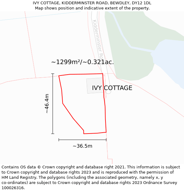 IVY COTTAGE, KIDDERMINSTER ROAD, BEWDLEY, DY12 1DL: Plot and title map