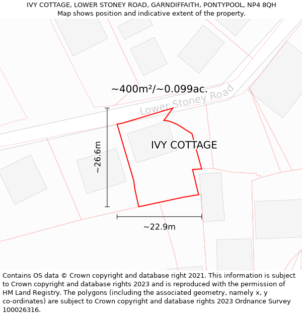 IVY COTTAGE, LOWER STONEY ROAD, GARNDIFFAITH, PONTYPOOL, NP4 8QH: Plot and title map