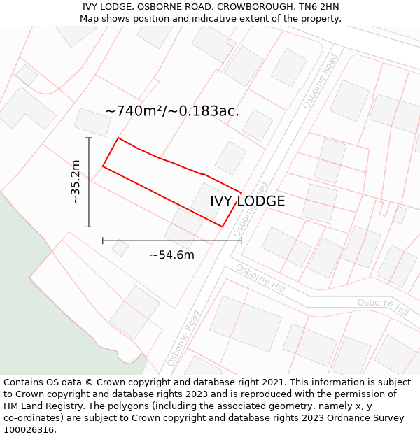 IVY LODGE, OSBORNE ROAD, CROWBOROUGH, TN6 2HN: Plot and title map