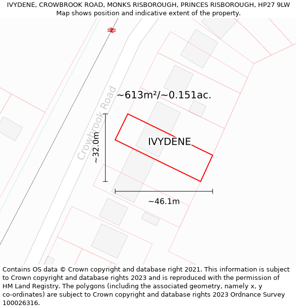 IVYDENE, CROWBROOK ROAD, MONKS RISBOROUGH, PRINCES RISBOROUGH, HP27 9LW: Plot and title map