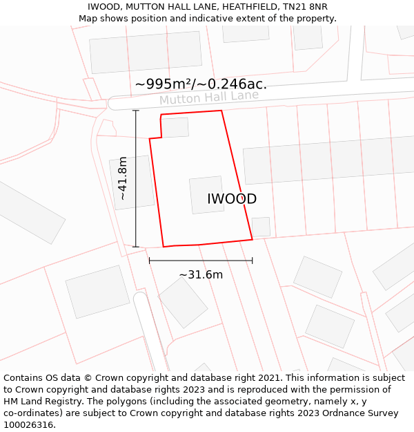 IWOOD, MUTTON HALL LANE, HEATHFIELD, TN21 8NR: Plot and title map