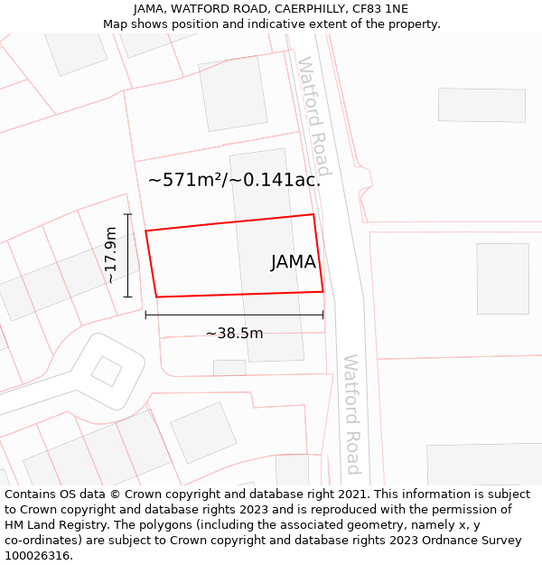 JAMA, WATFORD ROAD, CAERPHILLY, CF83 1NE: Plot and title map