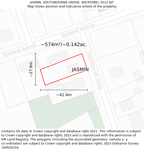 JASMIN, SOUTHBOURNE GROVE, WICKFORD, SS12 0JT: Plot and title map