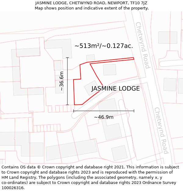 JASMINE LODGE, CHETWYND ROAD, NEWPORT, TF10 7JZ: Plot and title map