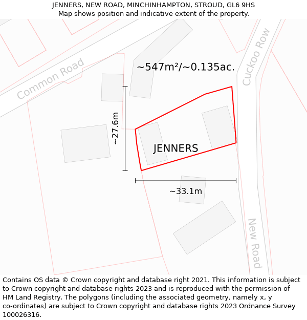 JENNERS, NEW ROAD, MINCHINHAMPTON, STROUD, GL6 9HS: Plot and title map