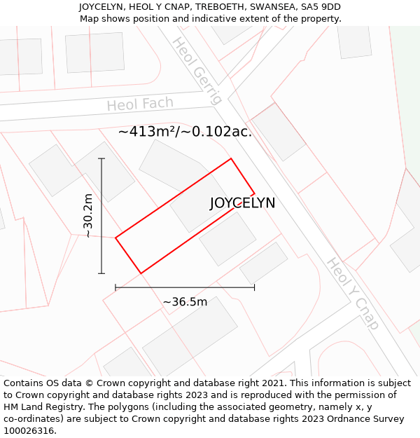 JOYCELYN, HEOL Y CNAP, TREBOETH, SWANSEA, SA5 9DD: Plot and title map