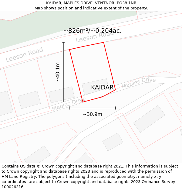 KAIDAR, MAPLES DRIVE, VENTNOR, PO38 1NR: Plot and title map