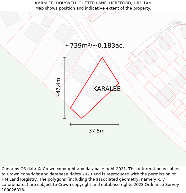 KARALEE, HOLYWELL GUTTER LANE, HEREFORD, HR1 1XA: Plot and title map