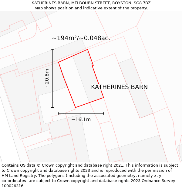 KATHERINES BARN, MELBOURN STREET, ROYSTON, SG8 7BZ: Plot and title map